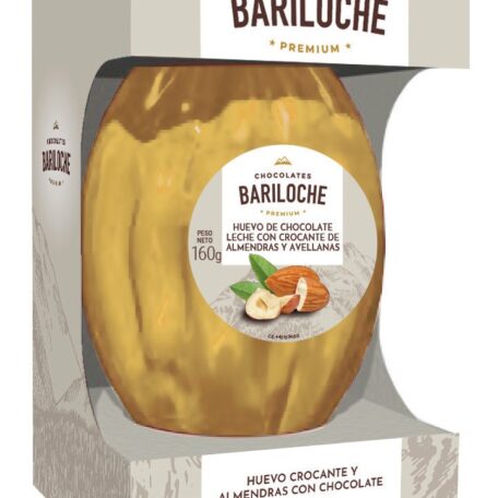 Huevo Bariloche Premium, chocolate leche con crocante con de almendras y avellanas x 160 grs